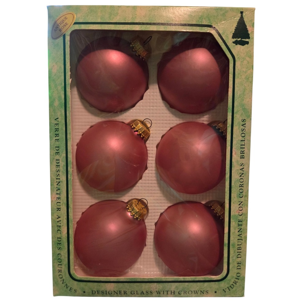 Christmas by Krebs Antique Rose Glass Ornaments Set of 6 Vintage Pink 2.5 Inch